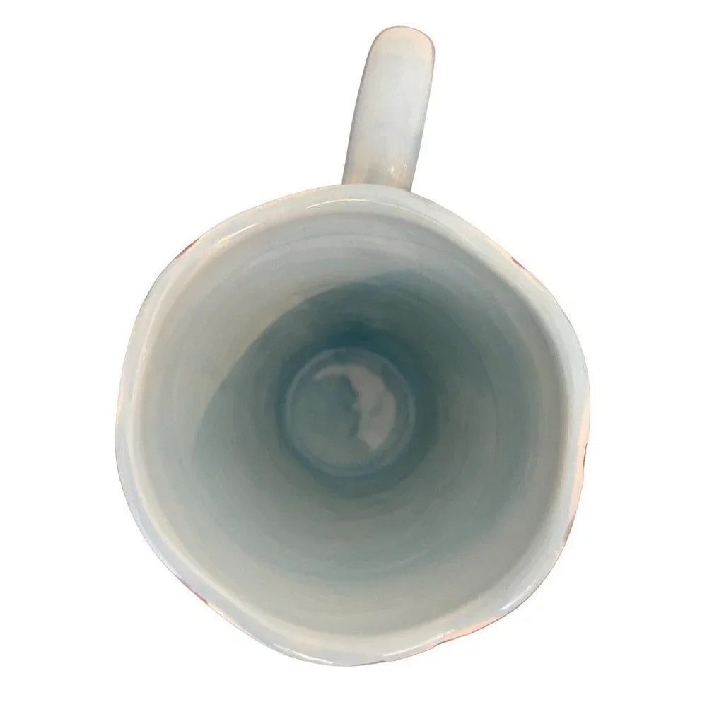Pier‎ 1 Imports Handpainted Dolomite Coffee Mug w/Scalloped Edge Brown Blue